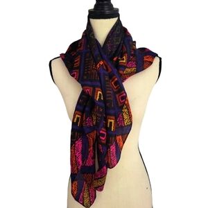 Vintage 90s Jewel Tone Geometric Print Silky Blend Scarf 34x34